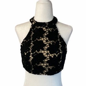 ANGL Crochet Floral Lace Crop Top Black Size Small